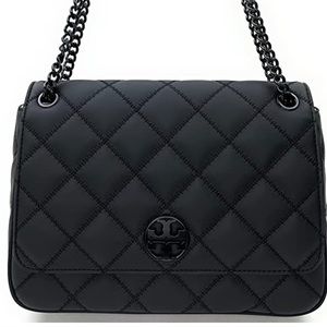 Tory Burch LARGE All Black Matte Quilted Willa Bag Large